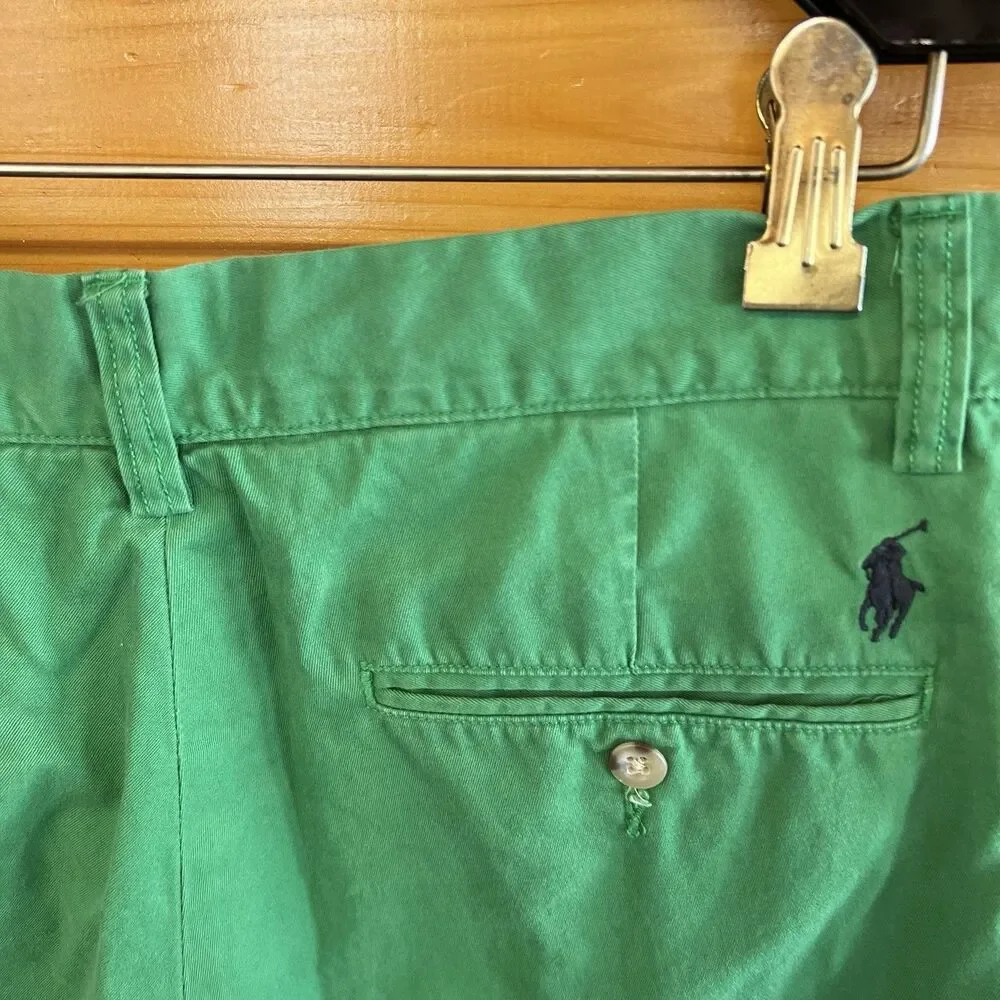 Polo Ralph Lauren Cotton Flat Front Green Shorts Casual Men’s Size 30 W Logo